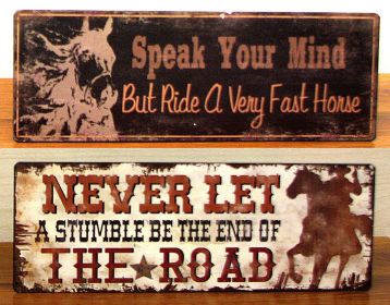 Vintage Tin Cowboy Sign Set of 2