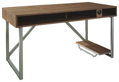 60 Inch Wood Gaming Desk, LED Back Light, 2 USB Ports, Brown, Gray
