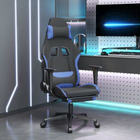 Massage Gaming Chair with Footrest Black and Blue Fabric