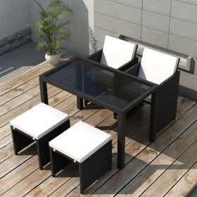 5 Piece Patio Dining Set with Cushions Poly Rattan Black