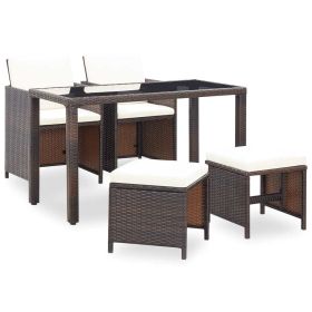 5 Piece Patio Dining Set with Cushions Poly Rattan Brown