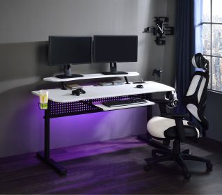 New Design Modern Office Furniture Black & White Finish Led Light Gaming Desk Wooden Computer Desk with Cup Holder and USB Port