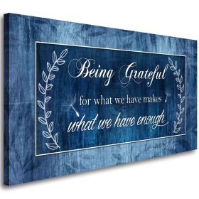 Being Grateful Canvas Wall Art for Living Room-Navy Blue Wall Art-Inspirational Canvas Painting Motivational Positive Quotes Wall Picture Retro Artwor