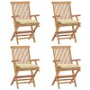 Patio Chairs with Cream White Cushions 4 pcs Solid Teak Wood