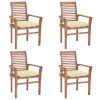 Dining Chairs 4 pcs with Cream White Cushions Solid Teak Wood