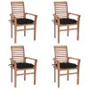 Dining Chairs 4 pcs with Black Cushions Solid Teak Wood