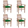 Dining Chairs 4 pcs with Green Cushions Solid Teak Wood