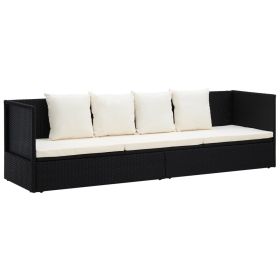 Patio Bed with Cushion & Pillows Poly Rattan Black