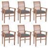 Dining Chairs 6 pcs with Gray Cushions Solid Teak Wood