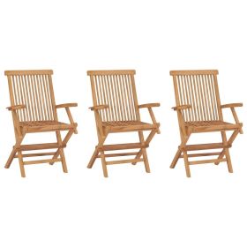 Folding Patio Chairs 3 pcs Solid Teak Wood