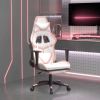 Gaming Chair with Footrest White and Pink Faux Leather