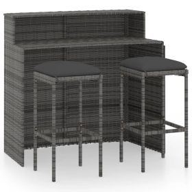 3 Piece Patio Bar Set with Cushions Gray