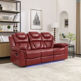 Home Theater Seating Manual Recliner Chair with Center Console and LED Light Strip for Living Room, Wind Red