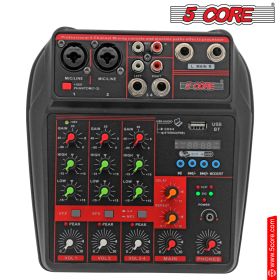 5 Core Audio Mixer Dj Mixer 4 Channel Sound Board w Built-in Effects & Usb Interface Bluetooth Karaoke Podcast Music Mixer MX 4CH