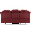 Home Theater Seating Manual Recliner Chair with Center Console and LED Light Strip for Living Room, Wind Red