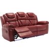 Home Theater Seating Manual Recliner Chair with Center Console and LED Light Strip for Living Room, Wind Red