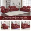 Home Theater Seating Manual Recliner Chair with Center Console and LED Light Strip for Living Room, Wind Red