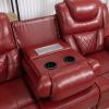 Home Theater Seating Manual Recliner Chair with Center Console and LED Light Strip for Living Room, Wind Red