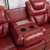 Home Theater Seating Manual Recliner Chair with Center Console and LED Light Strip for Living Room, Wind Red