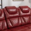 Home Theater Seating Manual Recliner Chair with Center Console and LED Light Strip for Living Room, Wind Red