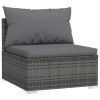 3-Seater Sofa with Cushions Gray Poly Rattan