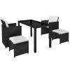 5 Piece Patio Dining Set with Cushions Poly Rattan Black