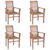 Dining Chairs 4 pcs with Black Cushions Solid Teak Wood
