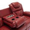 Home Theater Seating Manual Recliner Chair with Center Console and LED Light Strip for Living Room, Wind Red