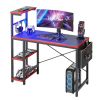 Double Sided 44 Inch Computer Desk with LED Light Gaming Desk with 4 Shelves Carbon Fiber