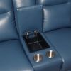 High-Leg Console Loveseat - Top-Grain Leather, Dual-Power, Ocean Blue Color - Stowaway Footrest, Flaired Chrome Leg, Motion Furniture Look