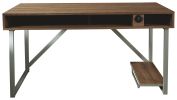 60 Inch Wood Gaming Desk, LED Back Light, 2 USB Ports, Brown, Gray