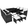 11 Piece Patio Dining Set with Cushions Poly Rattan Black