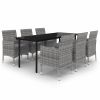 7 Piece Patio Dining Set with Cushions Poly Rattan and Glass