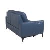 High-Leg Console Loveseat - Top-Grain Leather, Dual-Power, Ocean Blue Color - Stowaway Footrest, Flaired Chrome Leg, Motion Furniture Look