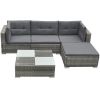 5 Piece Patio Lounge Set with Cushions Poly Rattan Gray