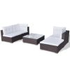 5 Piece Patio Lounge Set with Cushions Poly Rattan Brown