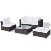 5 Piece Patio Lounge Set with Cushions Poly Rattan Brown