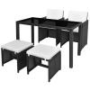 5 Piece Patio Dining Set with Cushions Poly Rattan Black