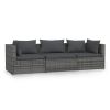 3-Seater Sofa with Cushions Gray Poly Rattan