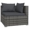 3-Seater Sofa with Cushions Gray Poly Rattan