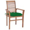 Dining Chairs 4 pcs with Green Cushions Solid Teak Wood