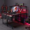 Double Sided 44 Inch Computer Desk with LED Light Gaming Desk with 4 Shelves Carbon Fiber