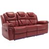 Home Theater Seating Manual Recliner Chair with Center Console and LED Light Strip for Living Room, Wind Red