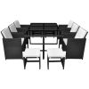 11 Piece Patio Dining Set with Cushions Poly Rattan Black