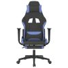 Massage Gaming Chair with Footrest Black and Blue Fabric