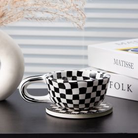 Korean Irregular Checkerboard Coffee Cup (Color: Black)