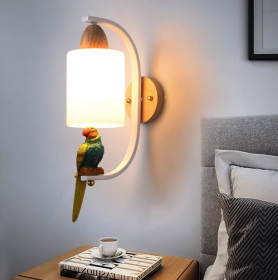 Solid Wood Bedside Lamp Minimalist Creative Personality Living Room Background Wall Stair Aisle Lamps (Option: Bird wall lamp-1pc)
