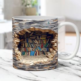 3D Bookshelf Mug Creative Ceramic Water Cup With Handle A Library Shelf Space Book Lovers Coffee Mug Birthday Christmas Gift (Option: C-9.8x8CM)