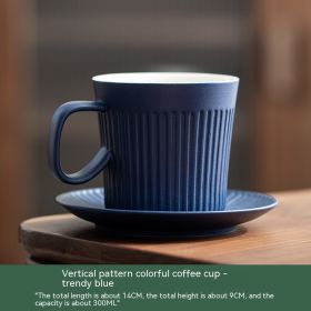Japanese Green Vertical Grain Coffee Ceramic Mug With Bottom Plate (Option: Blue-300ML)