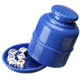 1pc Dice & Dice Cup Set; Bar Sieve Thickened Combination With Bottom Holder; Outdoor Table Game Accessories (Color: Thick Blue Dice Cup)